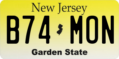 NJ license plate B74MON