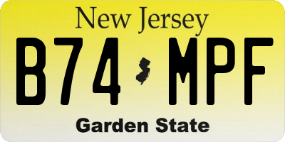 NJ license plate B74MPF