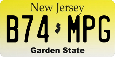 NJ license plate B74MPG