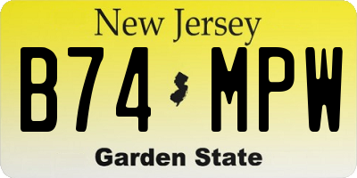 NJ license plate B74MPW