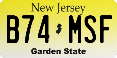 NJ license plate B74MSF