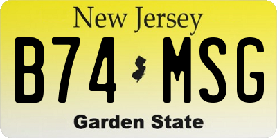 NJ license plate B74MSG