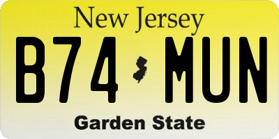NJ license plate B74MUN