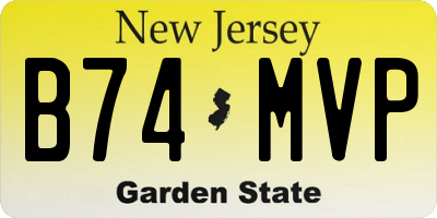 NJ license plate B74MVP