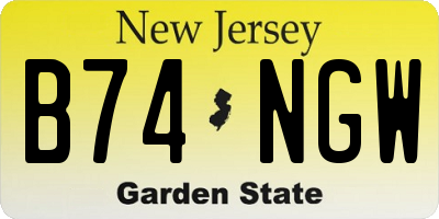 NJ license plate B74NGW