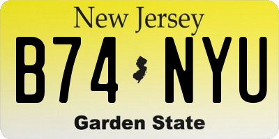 NJ license plate B74NYU