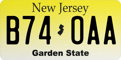 NJ license plate B74OAA
