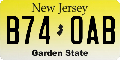 NJ license plate B74OAB