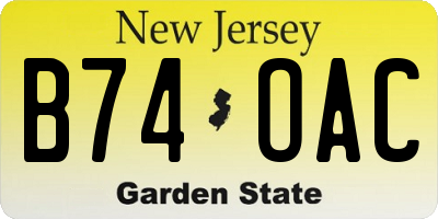 NJ license plate B74OAC