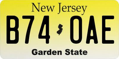 NJ license plate B74OAE