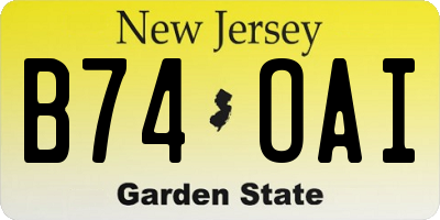 NJ license plate B74OAI