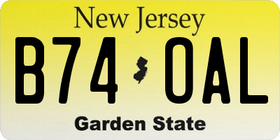 NJ license plate B74OAL