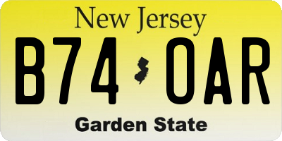 NJ license plate B74OAR