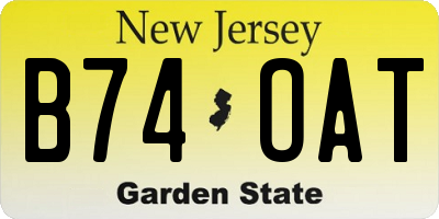 NJ license plate B74OAT