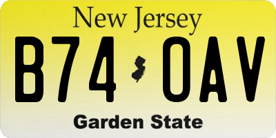 NJ license plate B74OAV