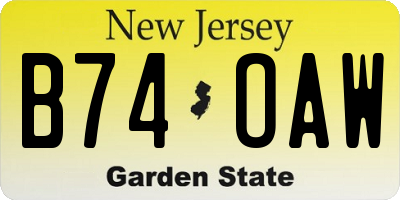 NJ license plate B74OAW