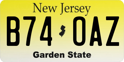 NJ license plate B74OAZ