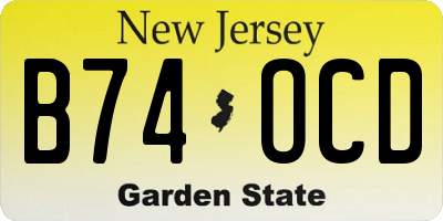 NJ license plate B74OCD