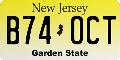 NJ license plate B74OCT