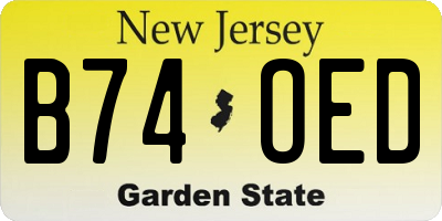 NJ license plate B74OED