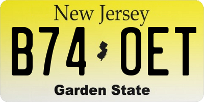 NJ license plate B74OET