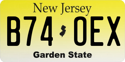 NJ license plate B74OEX