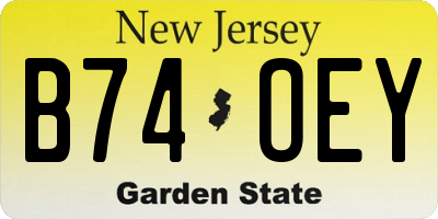 NJ license plate B74OEY