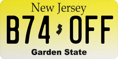 NJ license plate B74OFF