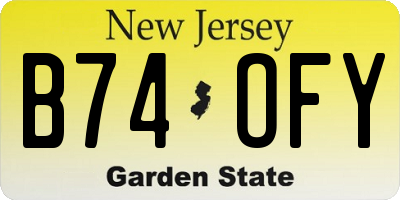 NJ license plate B74OFY