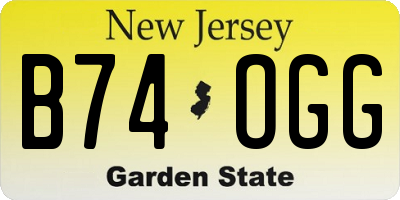 NJ license plate B74OGG