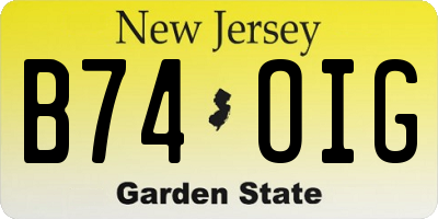 NJ license plate B74OIG