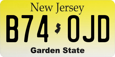 NJ license plate B74OJD