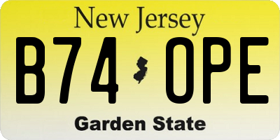 NJ license plate B74OPE