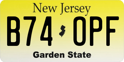 NJ license plate B74OPF