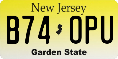 NJ license plate B74OPU
