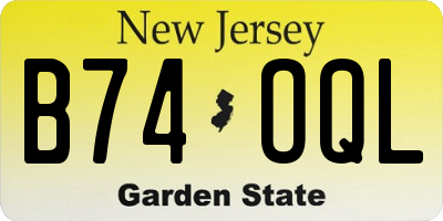 NJ license plate B74OQL