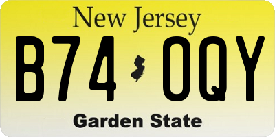 NJ license plate B74OQY