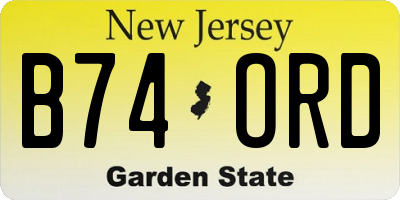NJ license plate B74ORD