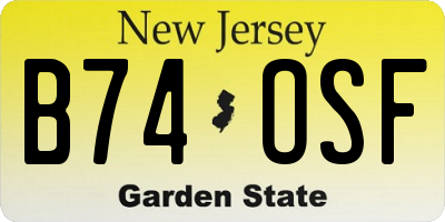 NJ license plate B74OSF