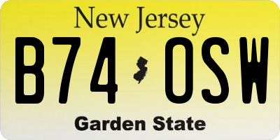 NJ license plate B74OSW
