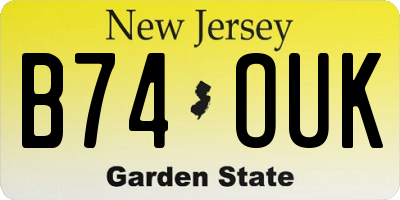 NJ license plate B74OUK