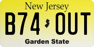 NJ license plate B74OUT