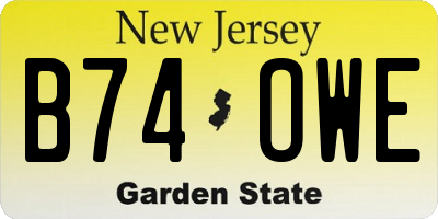 NJ license plate B74OWE