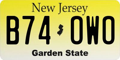 NJ license plate B74OWO