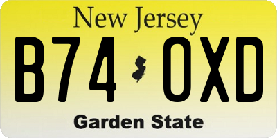NJ license plate B74OXD