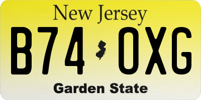 NJ license plate B74OXG