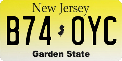 NJ license plate B74OYC