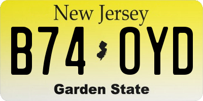 NJ license plate B74OYD