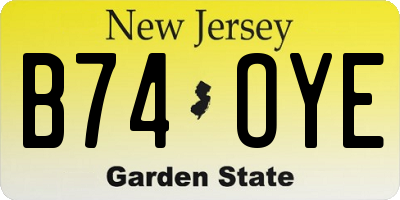 NJ license plate B74OYE