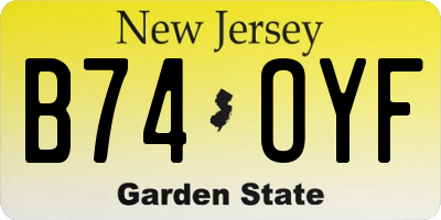 NJ license plate B74OYF